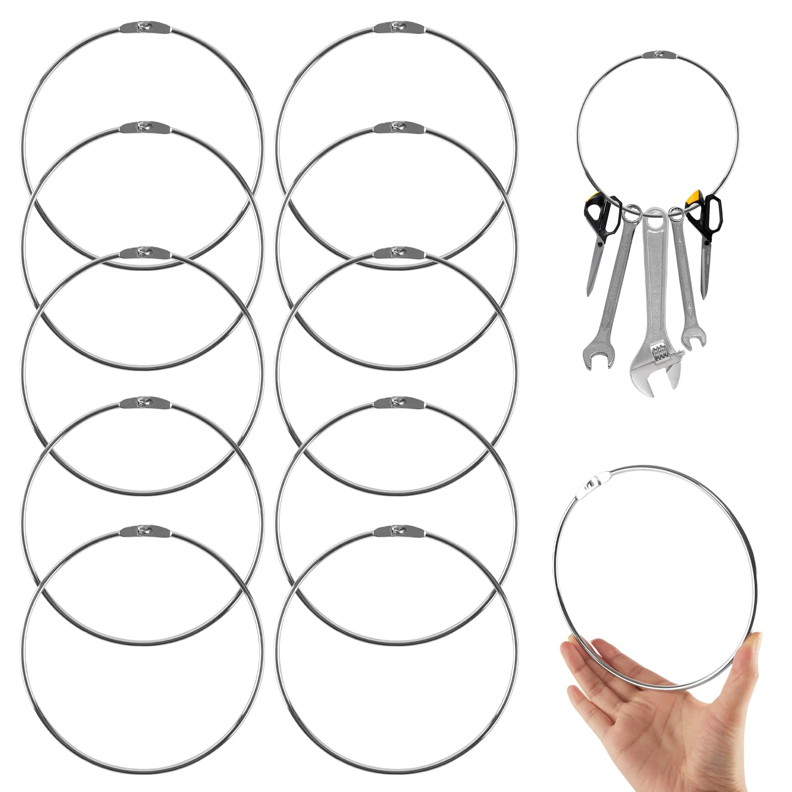 Photo 1 of 10 Pack 6 Inch Loose Leaf Binder Rings, Nickel Plated Book Rings for Index Cards, Keychains, DIY Crafts, Office, School,Home (10)