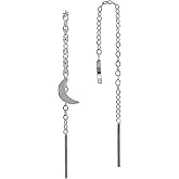 Silvershake White Gold Plated or Yellow Gold Plated 925 Sterling Silver Tiny Cresent Moon Long Chain Minimalist Pull Through Threader Earrings Jewelry for Women