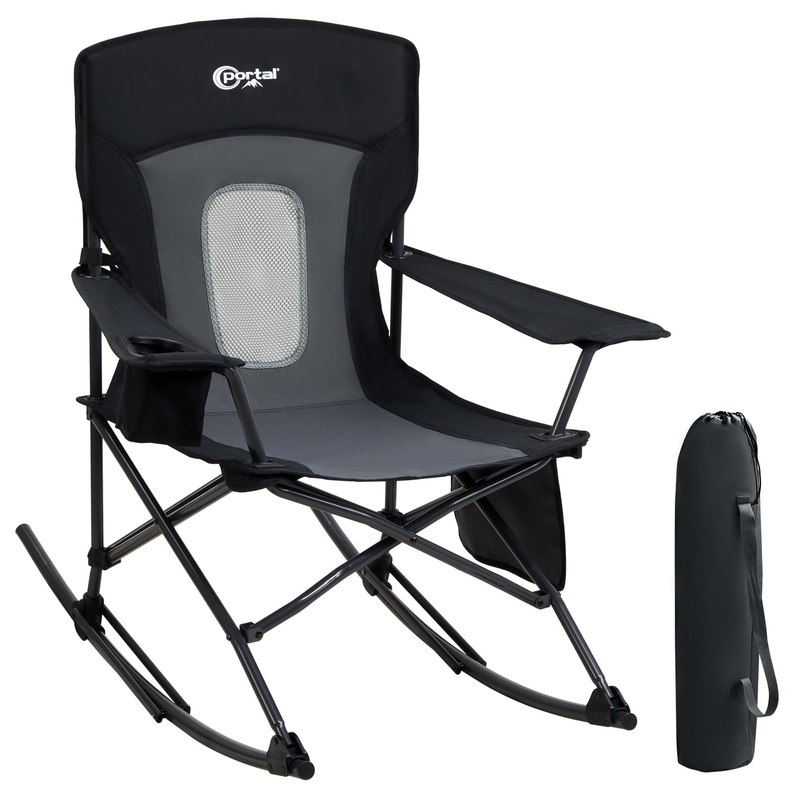 Photo 1 of *Scratches* Portal Outdoor Rocking Chair Camping Folding Portable Rocker with Cup Holder Side Pocket Carry Bag, Support 350LBS (Mesh Black)