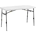 Living and More 4ft Height Adjustable Half Folding Table with Carrying Handle, Easy Folding and Storage, Indoor Outdoor Use, White