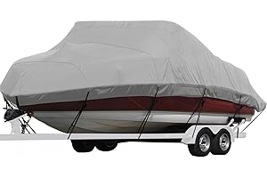 Seamander Waterproof Boat Cover, Solution-Dyed Yarn Marine Grade Cover Fits 17' to 19' ft Bass, V-Hull, Tri-Hull, Fish & Ski, Runabout Bowrider Boats - Heavy Duty Canvas Gray