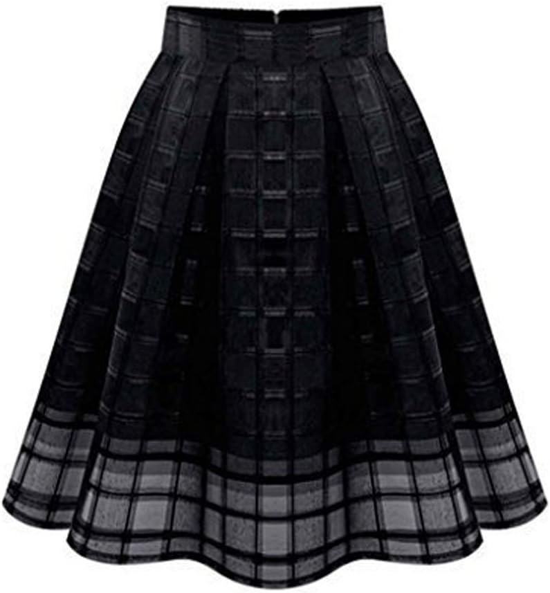 FACE N FACE Women's Chiffon High Waist Zipper Midi Pleated A Line Tulle Skirts