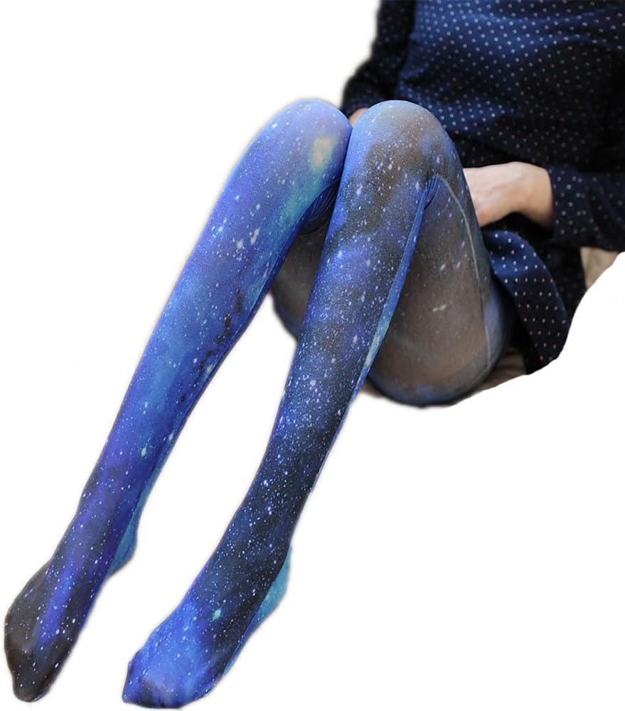 Women's Blue Night Sky Stars Print Velvet Pantyhose Lolita
