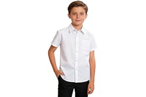 A&J DESIGN Boys Dress Shirt Kids Formal Button-Down Collar Short Sleeve School Graduation Wedding Blouse 8-16 Years