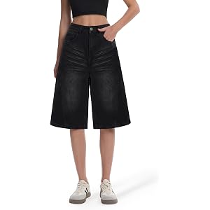 Lafaguw Baggy Jorts Women Men Y2K Capri Long Jean Shorts Summer | Oversized Summer Jorts Girls,High Waisted Baggy Shorts,Clas