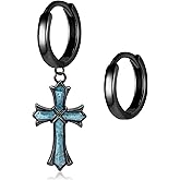 Black Cross/Viking/Thorn Earrings for Men 925 Sterling Silver Turquose Cross Hoop Dangle Earrings Religious Christian Jewelry Gifts for Men Women