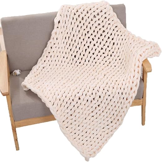 Amazon Com Chunky Knit Blankets Cream Handmade 47x59inch Super