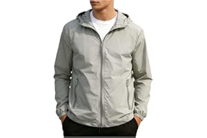 Men's UPF 50+ Hooded Jacket Windbreaker Hiking Jackets Lightweight Breathable Running Cycling Coats with Zip Pocket