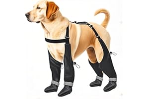 YAQUHO Suspender Boots for Large Dogs, Tall Dog Boots Anti-Slip & Fall Waterproof Dog Shoes Leggings, Adjustable Paws Protector for Large Dogs Winter Snow Rain Hiking (XL)
