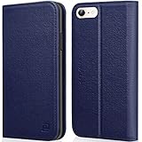 iPhone 8 case iPhone 7 case ZOVER Genuine Leather Wallet Case Flip Folio Book Case with RFID Blocking Kickstand Feature Card Slots & ID Holder and Magnetic Clasps for iPhone 7 and iPhone 8 Navy Blue