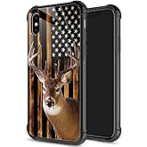 DJSOK Case for iPhone XR,Luxury Pattern Design Shockproof Rugged Cover,Cases for Man Woman-White Tail Deer American Flag