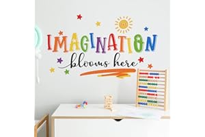 Mfault Imagination Blooms Here Kids Playroom Classroom Wall Decals Stickers, Watercolor Sun Star Baby Boys Girls Nursery Decoration Bedroom Art, Neutral Preschool Toddlers Daycare Room Decor