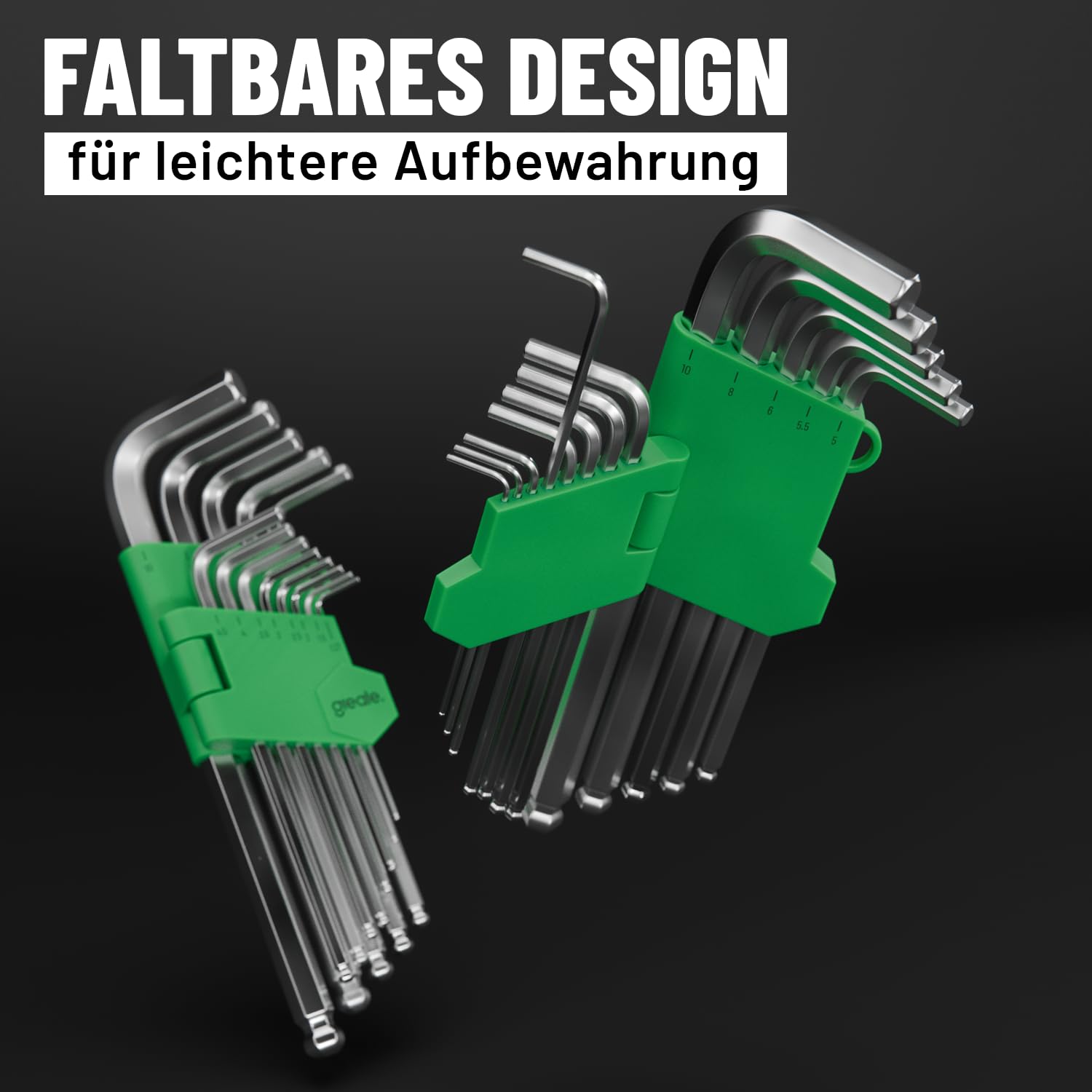 greate Innensechskantschlüssel Set mit Kugelkopf 13 teilig - 1,27 bis 10 mm Sechskantschlüssel Set aus CRV Stahl mit stabilem Klapphalter 6