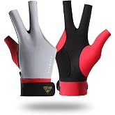 FSCXOIA Billiard Glove for Left Hand - Durable, Comfortable, Adjustable Fit, Breathable Fabric, Smooth Cue Stroke, Suitable for Pool, Snooker (Gray + Red)