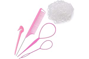 SWEET VIEW Hair Loop Styling Tool Set with 1000 Pcs Clear Mini Elastic Hair Bands 1 Pcs Rat Tail Combs for Braiding Styling 2