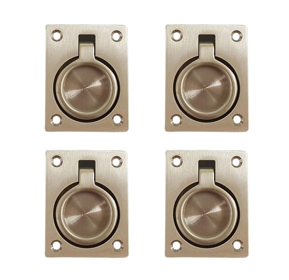 QCAA Flush Ring Pull, 2-1/2"x1-7/8, Satin Nickel, Made in Taiwan, 4 Pack