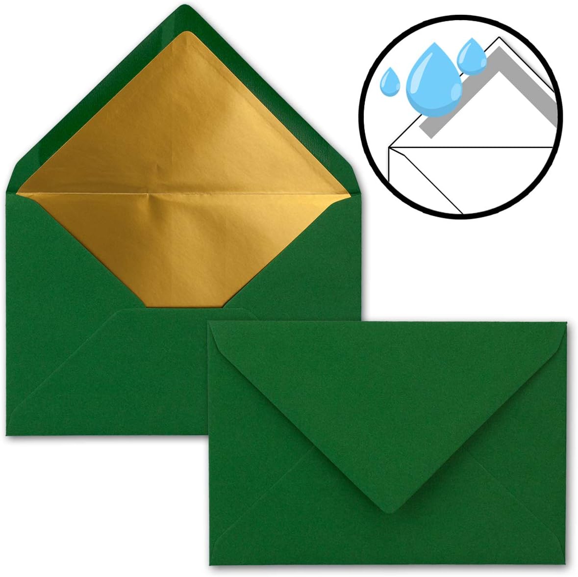 DIN C6 Coloured Envelopes with Metallic Lining DIN C6 / 25 Stück blau / Goldfutter - Image 3