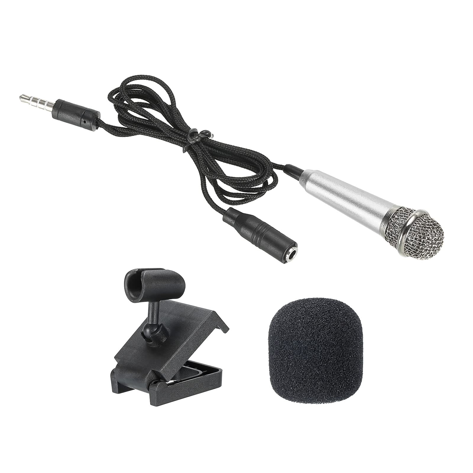 PATIKIL Mini Microphone Portable Vocal Microphone Silver for Voice Recording and Singing with Mic Stand and Cover Pack of 1