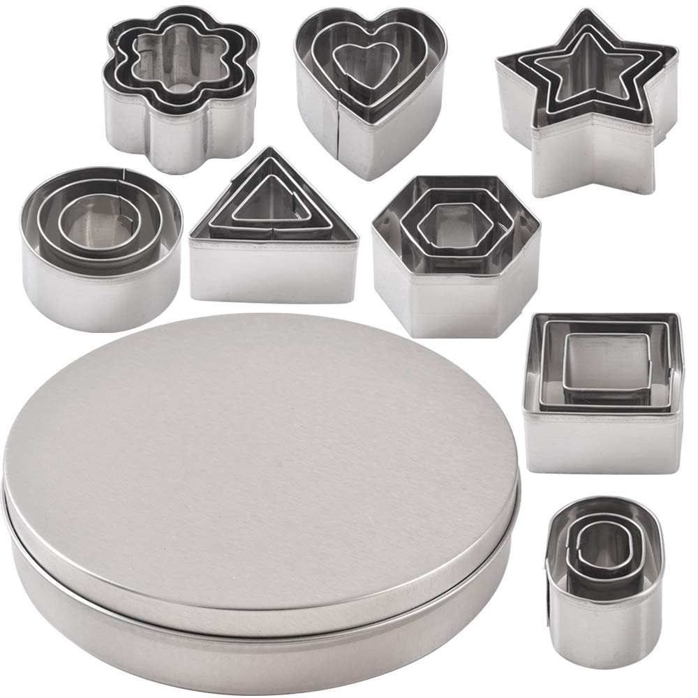 Newk 24PCS Stainless Steel Cookie Cutter Set, Heart, Star, Flower, Geometric Shaped Assorted Sizes - Mini Biscuit Cutters