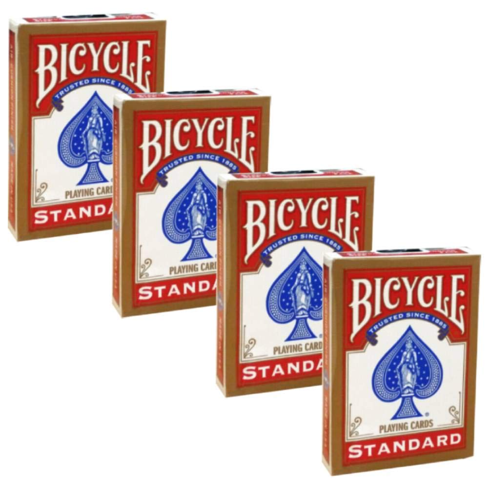 Shop4top 4 Decks Bicycle Rider Back Standard Index Playing Cards Cards Magic Tricks Red