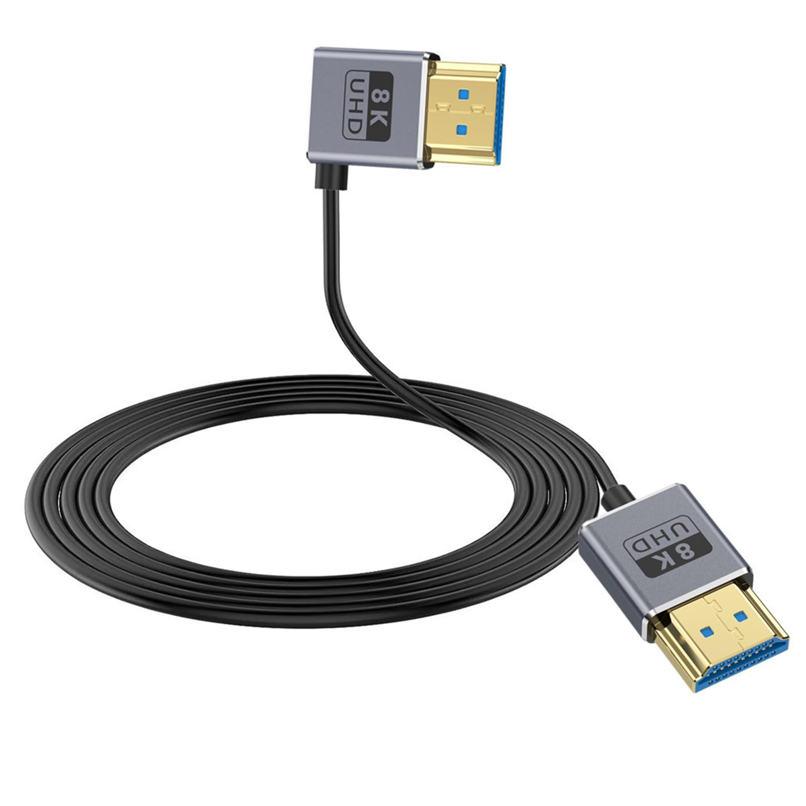 Duttek 8K Right Angle HDMI 2.1 Cable, HDMI Male to Male Cable, 48Gbps Ultra Thin HDMI Cord OD2.5mm, Support 8K@60Hz, 4K@240Hz, Dynamic HDR, eARC, Compatible with GH5S, PS5, PC 4FT/1.2M
