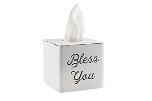 AuldHome Design White Tissue Box Cover; Enamelware Square Distressed Farmhouse Vintage Style Decor Tissue Holder