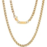 VEXXS Wheat Chain, 18K Real Gold Plated Men’s Necklace Gold Chain, Durable No Color Fading 3mm 4mm Miami Cuban Link Chain Urban Fashion Street Wear