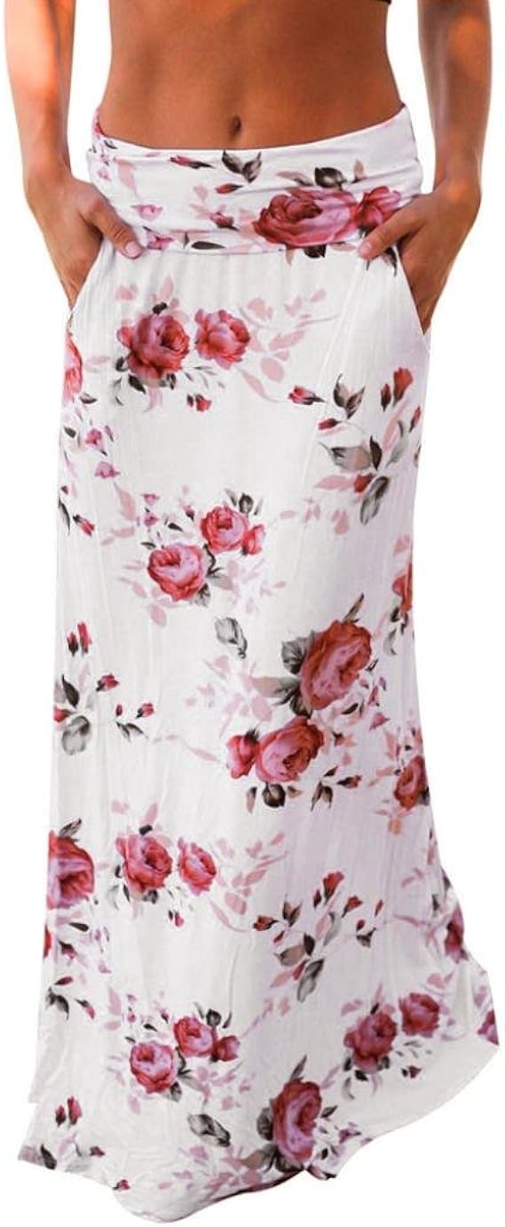 Women Elegant Long Skirt Floral High Waist Skirt Summer Beach Swimsuit