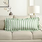 CPC Green Striped Hand Block Print Cotton Ruffle Decorative Sham Covers with Hidden Zipper 36" x 14" Set of 1 Home Decor Pillowcases for Bed,Sofa, Couch, Living Room Gift Spring, Easter, Valentine