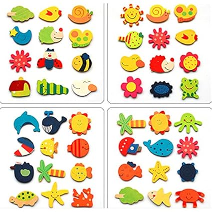 Jef Colour Wooden Cartoon Or Nature Theme Fridge Magnets ( Set Of 40 Random Magnets )