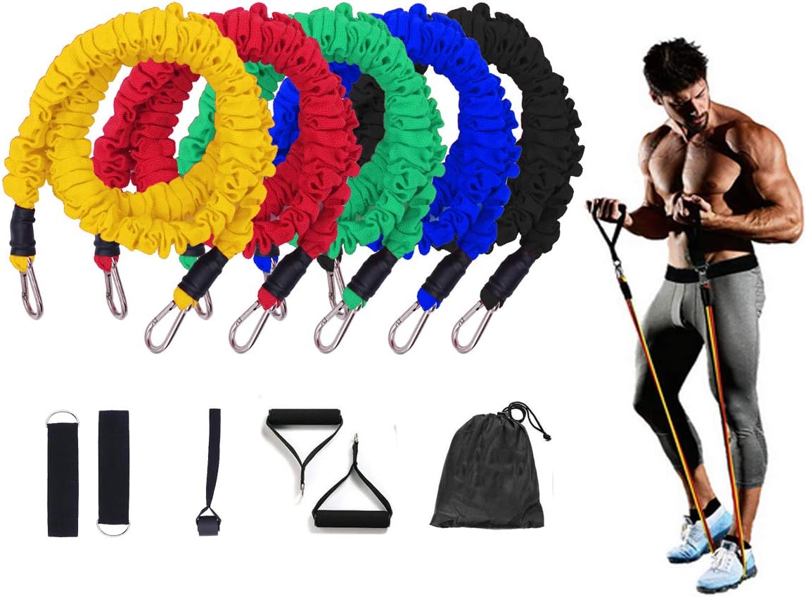 Exercise and Resistance Bands Set(Pro) for Men & Women – Best Workout/Exercise Bands with 5 Stackable Premium Cable Bands with Handles, Door Anchor, and Ankle Straps – Works Great for Home Gym,Yoga