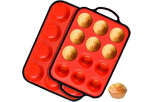 CAKETIME Silicone Muffin Pan - Metal Reinforced Frame Muffin Pan, Regular & Small Cupcake Pan 12 Cups Nonstick for Homemade Baking Easy to Release