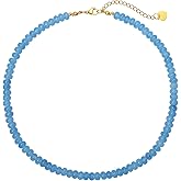 ALFISO Aquamarine Beaded Necklaces for Women,Bead Gemstone Choker Natural Stone Necklace Boho Handmade Beach Choker Trendy Jewelry Gift
