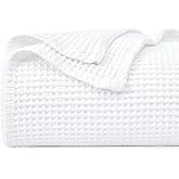 PHF 100% Cotton Waffle Weave Blanket Twin Size for Bed,Snag Proof Lightweight Breathable Moisture-Wicking Throw for Couch,Great for Layering in Cold Weather,Machine Washable,Home Decor Gift-White