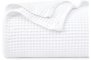 PHF 100% Cotton Waffle Weave Blanket Twin Size 66"x90" - Lightweight Cozy Washed Soft Breathable Throw - Great Layer for Couch Bed Sofa - Elegant Aesthetic Home Decoration Gift - White