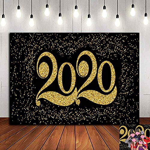 Luxury 2020 Gold Black Glitter Sequin Dots Photography Backdrop Vinyl Carnival Happy New Year Celebration Photo Background Winter Holiday Party Decorations Photo Booths Supplies 5x3ft
