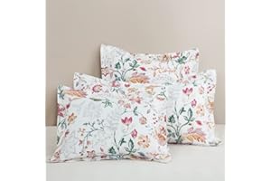 DAUAOTO Botanic Floral Pattern Cotton Shams Pillow Cover 2 Pieces Set 20"x26" Standard Size Pillowcases, Aesthetic Farmhouse Style