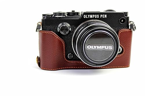 PEN-F Case, BolinUS Handmade Genuine Real Leather Half Camera Case Bag  Cover for Olympus PEN-F Bottom Opening Version Hand Strap Coffee in  Oman