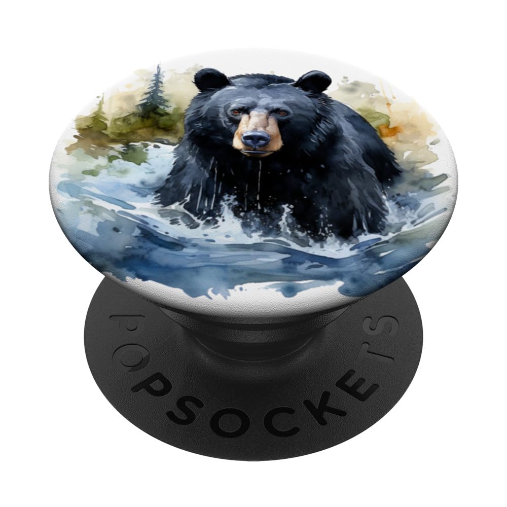Black Bear Wilderness Waterfall Mountain Animal PopSockets Swappable PopGrip