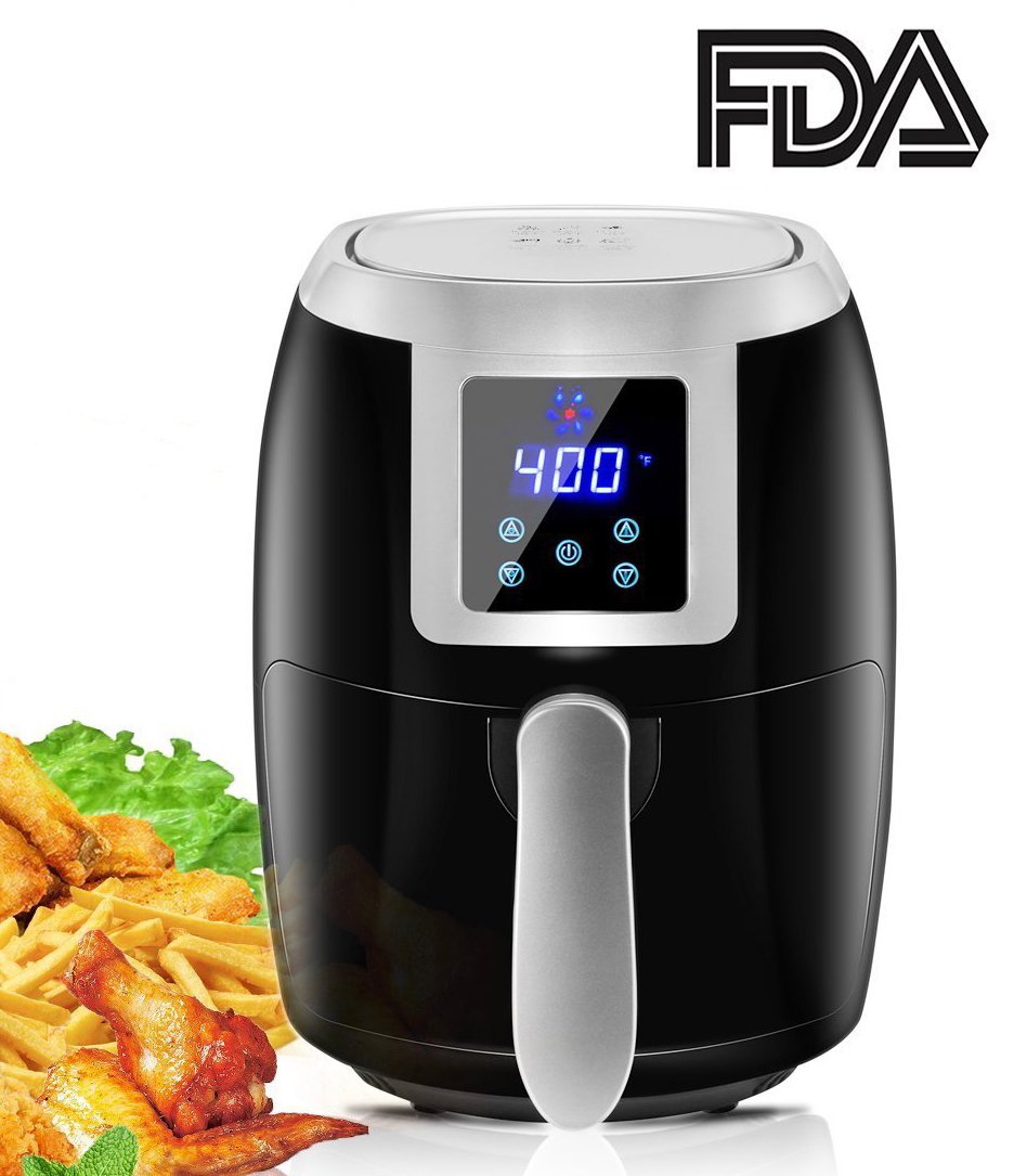 Digital Air Fryer CUSIBOX with Cookbook, Hot Air Fryers Time Temperature Control - Electric Touchscreen 2.2 Qt For Low Calories Healthier Black 1000W