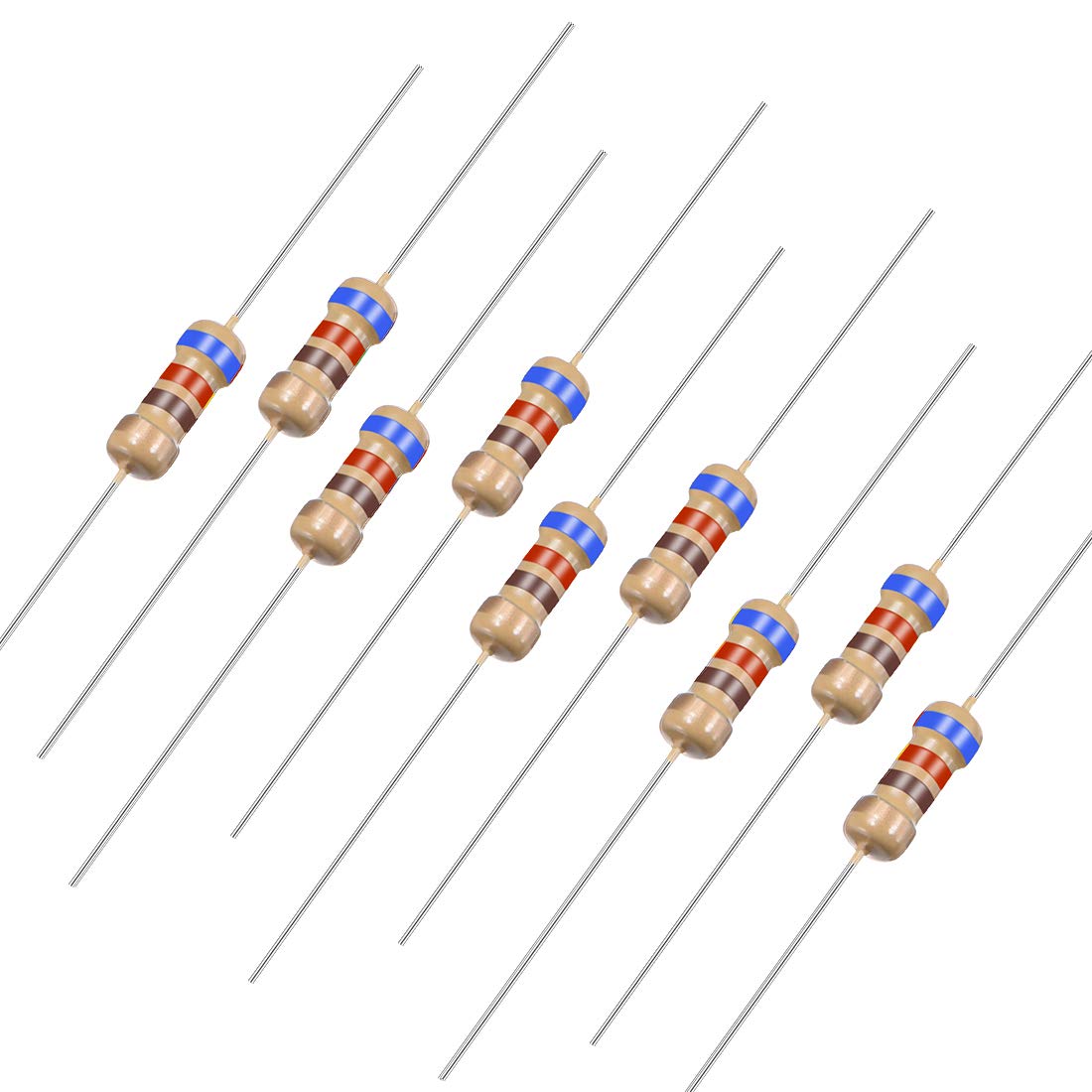 Sourcingmap 50Pcs 620 Ohm Resistor, 1/4W 5% Tolerance Carbon Film Resistors, 4 Bands for DIY Electronic Projects and Experiments