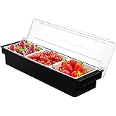 FEOOWV Fruit Veggie Condiment Caddy with Lid, 3 Compartment Plastic Dispenser Tray for Catering Dips Toppings, Serving Taco, Ice Cream, Fruit, & Salad Bar Garnish Organizer for Restaurant Supplies