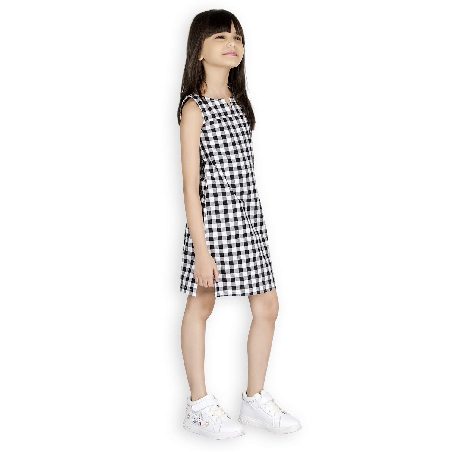 girls black and white checkered dress