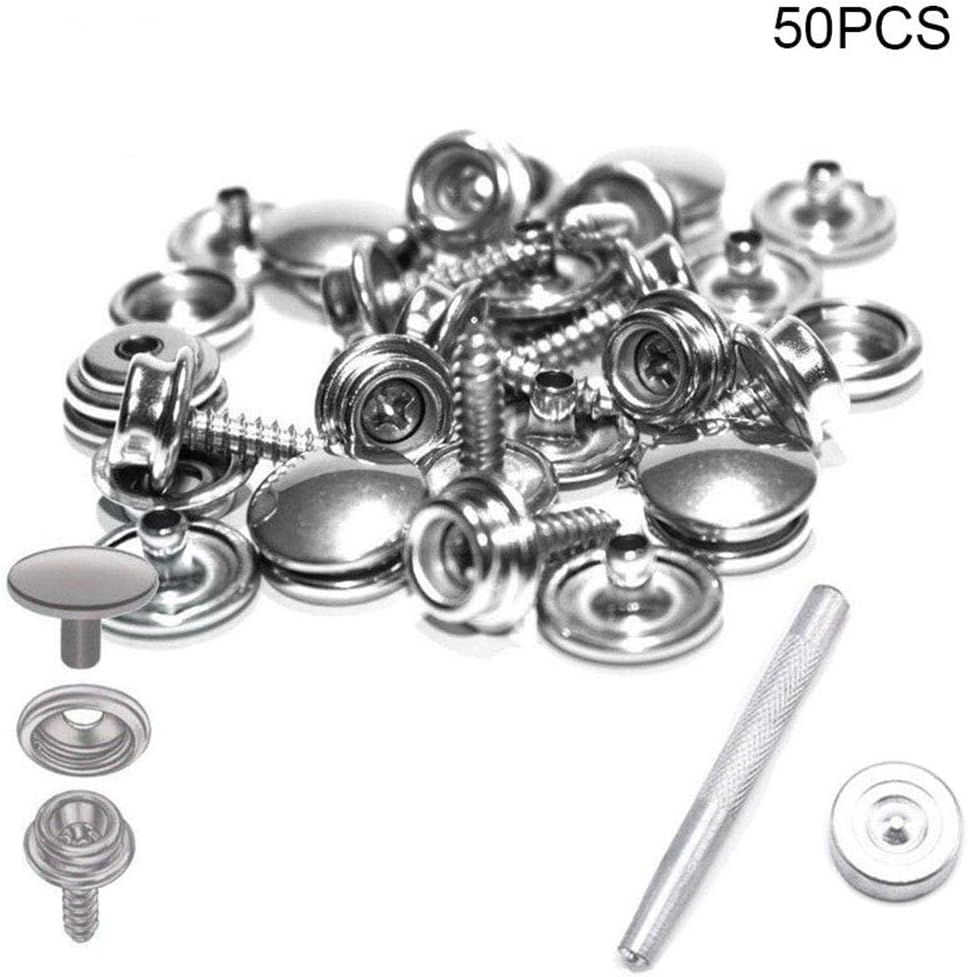 Vaugan 50Pcs Push Button Set Stainless Steel Snap Buttons Kit With Tools for Tarpaulin Camping Sewing