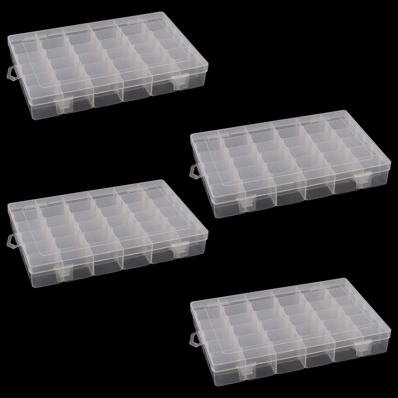 DAKFOOK 4 Pack 36 Grid Bead Organiser Storage Box, Clear Craft Bead Storage Boxes with Removable Compartments, Jewellery Divider Organizer Box for Crafts Sewing Art Diamond Screws