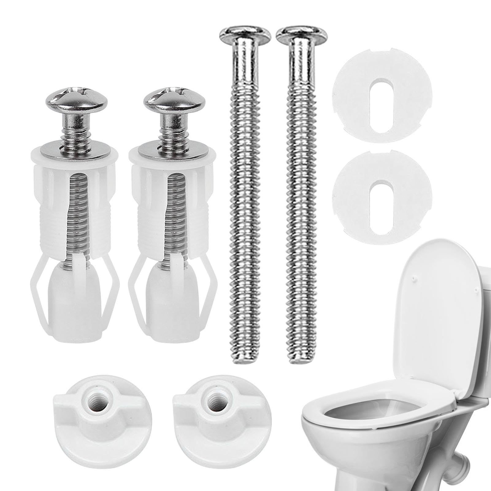 Parthan 2 Pairs Toilet Seat Fittings Kit, Toilet Seat Screws, Universal Toilet Seats Screws and Bolts Toilet Seat Hinges Bolt Nut, Expanding Rubber Top Nuts Screws for Fixing The Top Toilet Seat