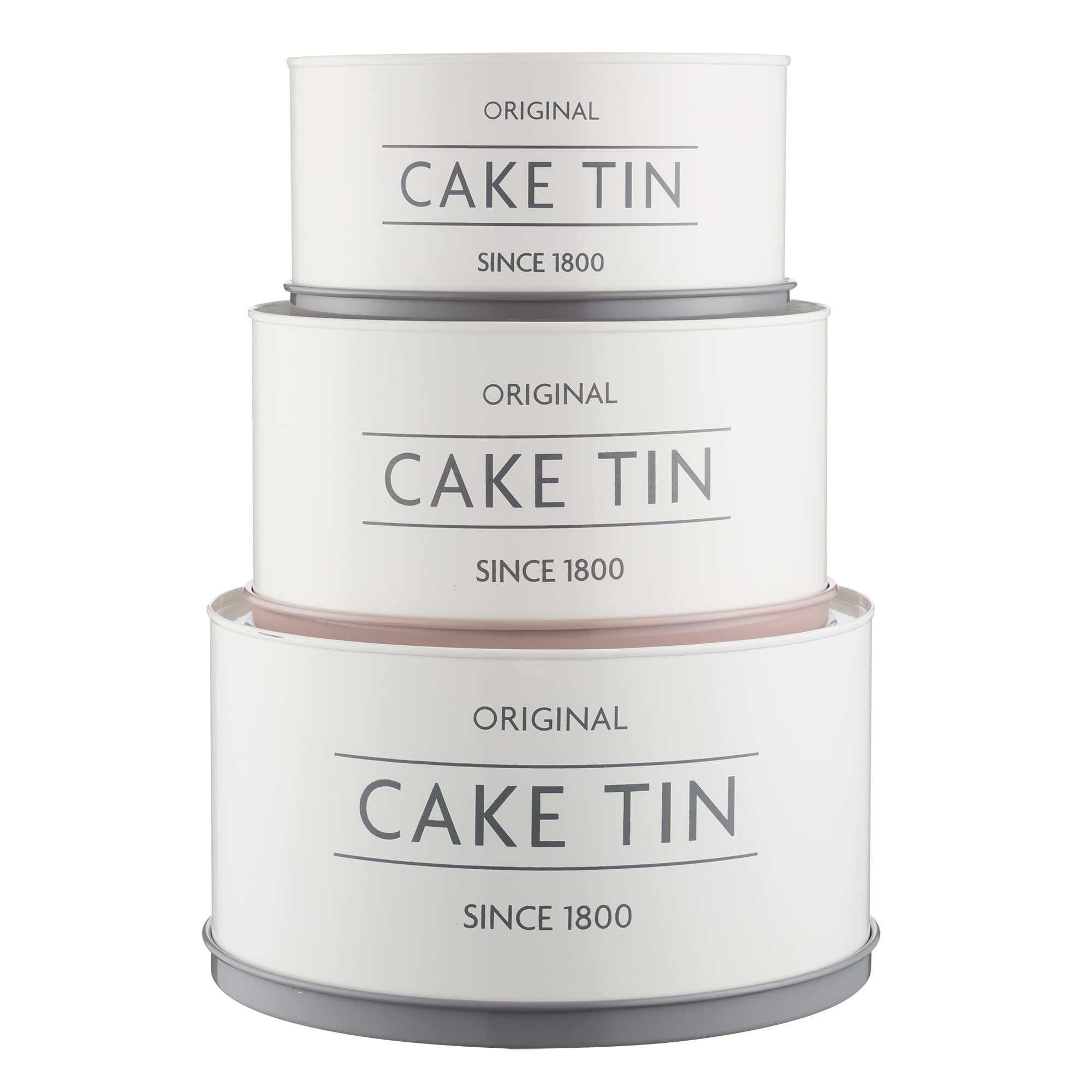 Mason Cash Innovative Kitchen Set of 3 Cake Tins | Nesting & Stackable Cake Storage Containers with Elevated Base for Serving & Cutting | Tins for Cakes, Biscuits & Bakes