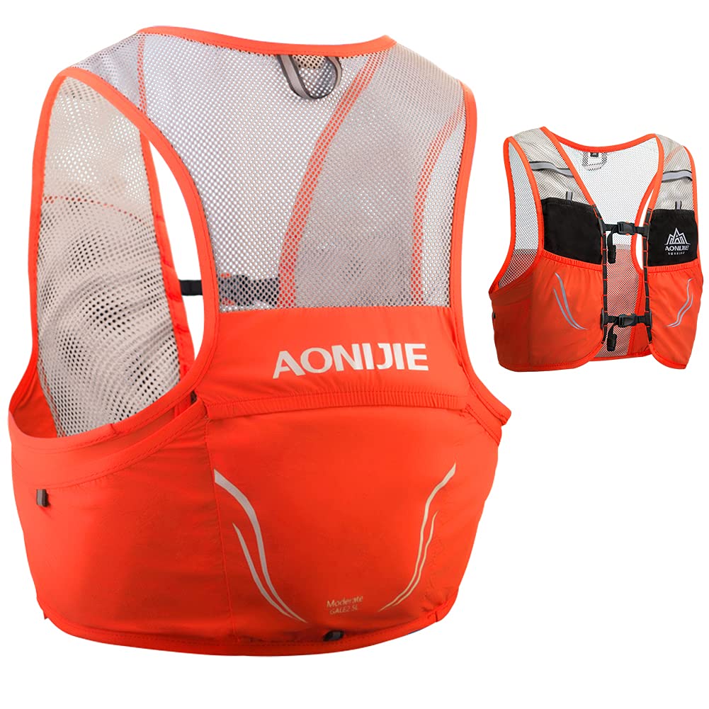Tyuodna Hydration Vest Pack, 2.5L Running Hydration Backpack, Reflective Lightweight Breathable Hydration Backpack, for Women and Men Cycling Running Climbing Hiking Vest Pack (Orange)