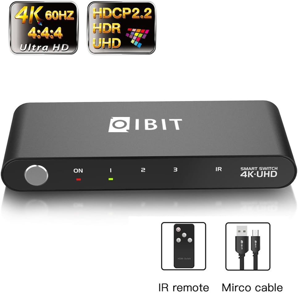 HDMI Switch Boxes 4K 60hz 3 Ports IBIT 3-Port HDMI Switch Box IR Wireless Remote, Support 4K @60Hz 3D Full HD 1080P(3 in 1 Out) … …