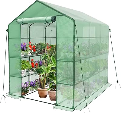 VOUNOT Walk In Greenhouse with Shelves Green 143x215x195cm